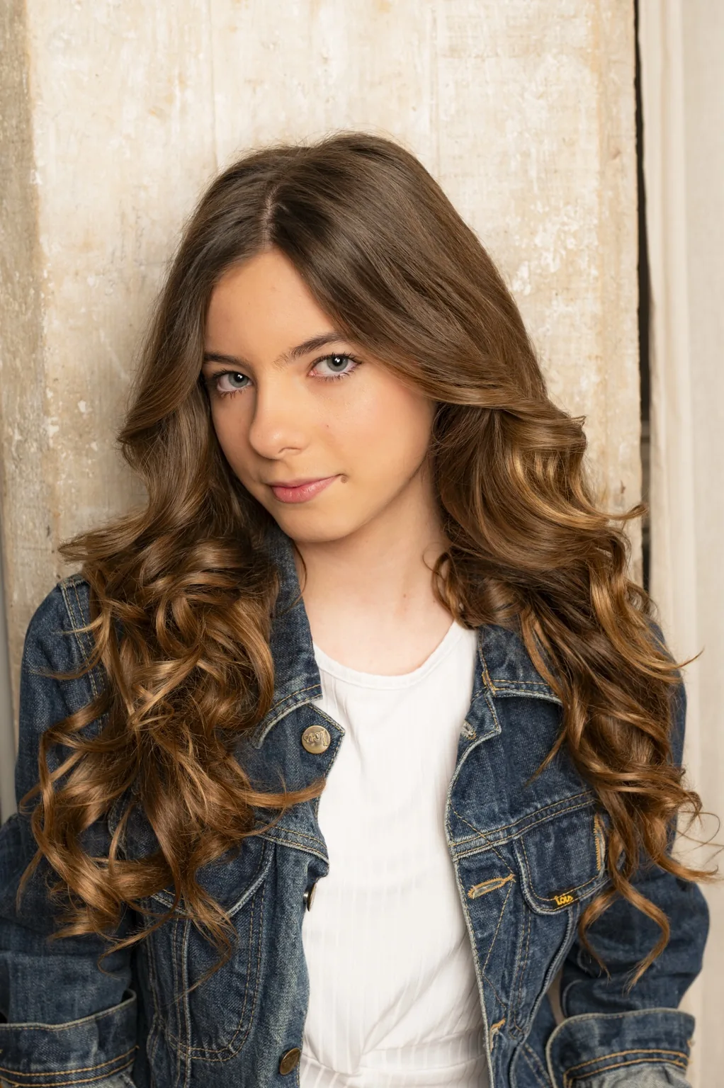 Maeva model close up denim jacket editorial portrait Valencia